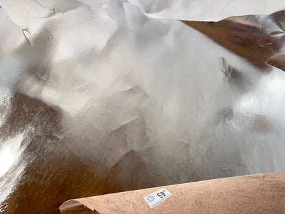 鹿革(ヌメ)シルバーカラー銀箔　Aランク59ds　0.8ｍｍ銀面あり　税込み価格　