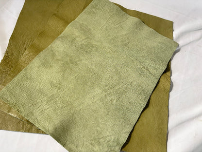 カットレザー１枚　鹿革ソフト　ピスタチオカラー　Aランク　A3サイズ