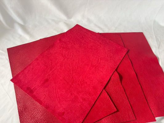 カットレザー１枚　鹿革ソフト　レッドカラー　Aランク　A3サイズ