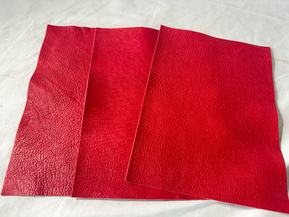 カットレザー１枚　鹿革ソフト　レッドカラー　Aランク　A4サイズ