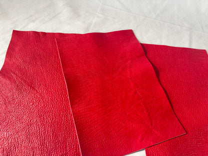 カットレザー１枚　鹿革ソフト　レッドカラー　Aランク　A4サイズ