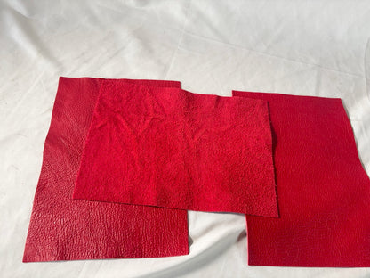 カットレザー１枚　鹿革ソフト　レッドカラー　Aランク　A4サイズ